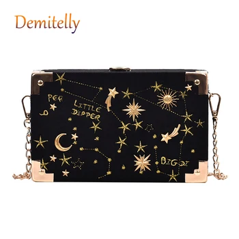 

Fashion Embroidered Velvet Women's Handbag Fashion Star Moon Decoration One Shoulder Messenger Bag Luxury Chain Tote Bag Wallet