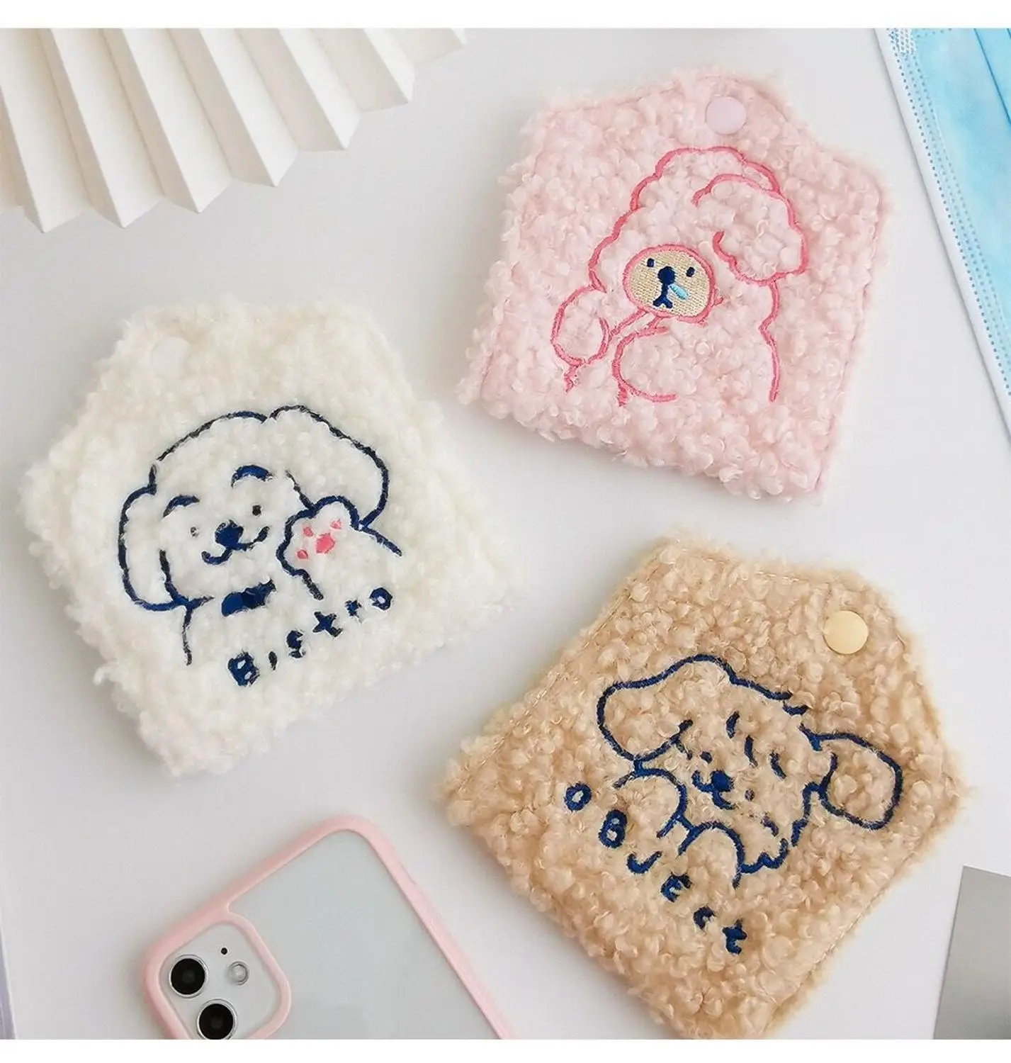 Cute Plush Mask Storage Embroidery Folder Portable Folding Mask Storage Pockets Korea Rabbit Coin Purse Kawaii Flannel Soft Case