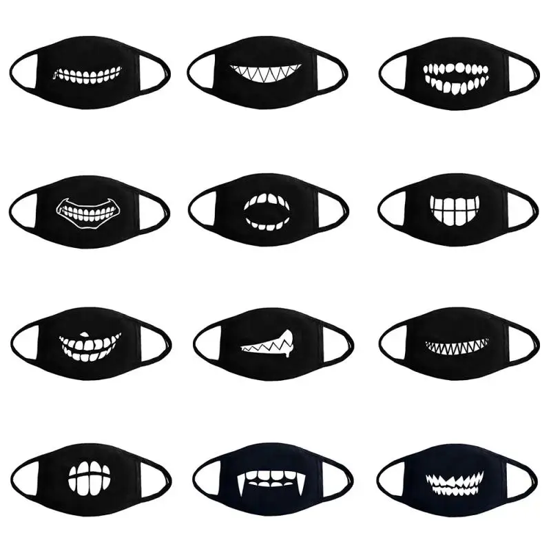 

Creative Black Dustproof Mask Tooth Personality Printing Mask Cotton Boutique Thick Mask Adult Breathable Anti-fog Mask TSLM1