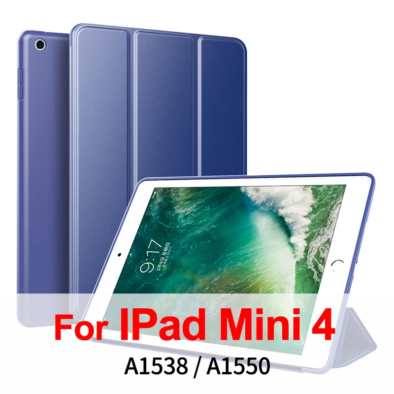 Blue Mini 4 GKK из искусственной кожи Силиконовый мягкий чехол для iPad Mini 4 3 2 1 чехол с тройной подставкой Авто спящий смарт-чехол для iPad Mini 5 чехол - Цвет: Blue Mini 4