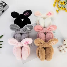 Moda menina de pele inverno orelha mais quente earmuffs mais novo nowknot coelho orelha muffs confortável dobrável carta ao ar livre bandana presente
