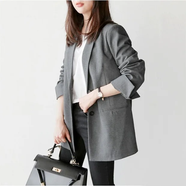

2019 Spring Clothing New Style Korean-style Small Suit Women's Mid-length Slimming Long-sleeved Black Casual Business Suit Coat