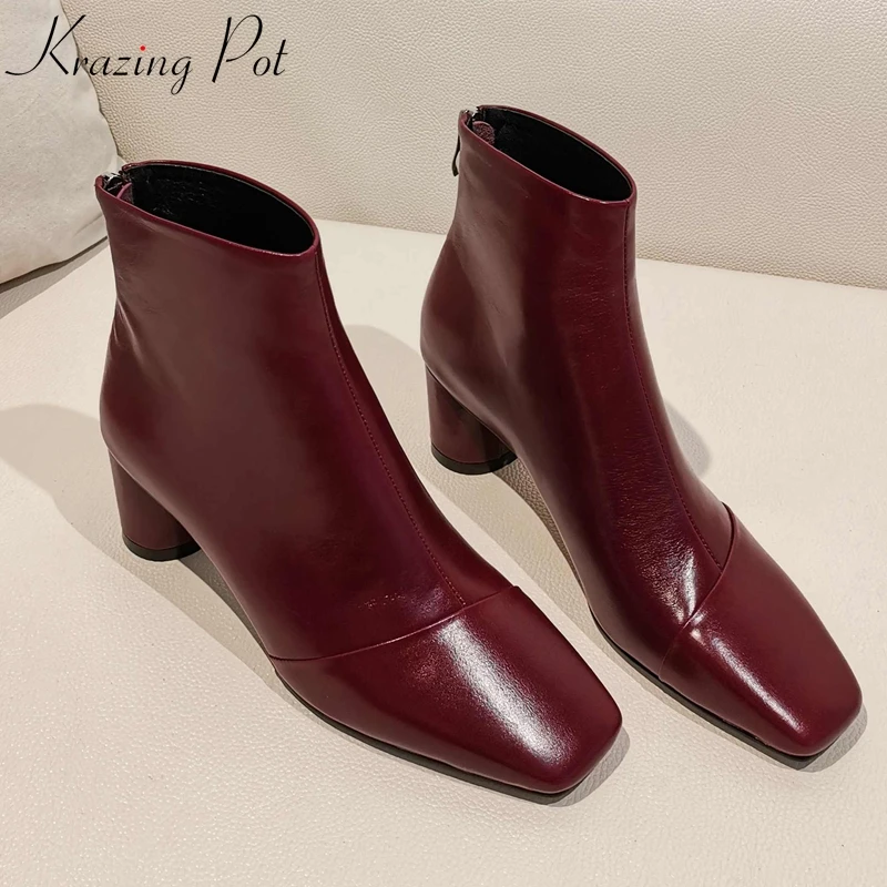 

krazing pot 2020 natural genuine leather superstar Chelsea boots streetwear square toe European concise med heel ankle boots L06