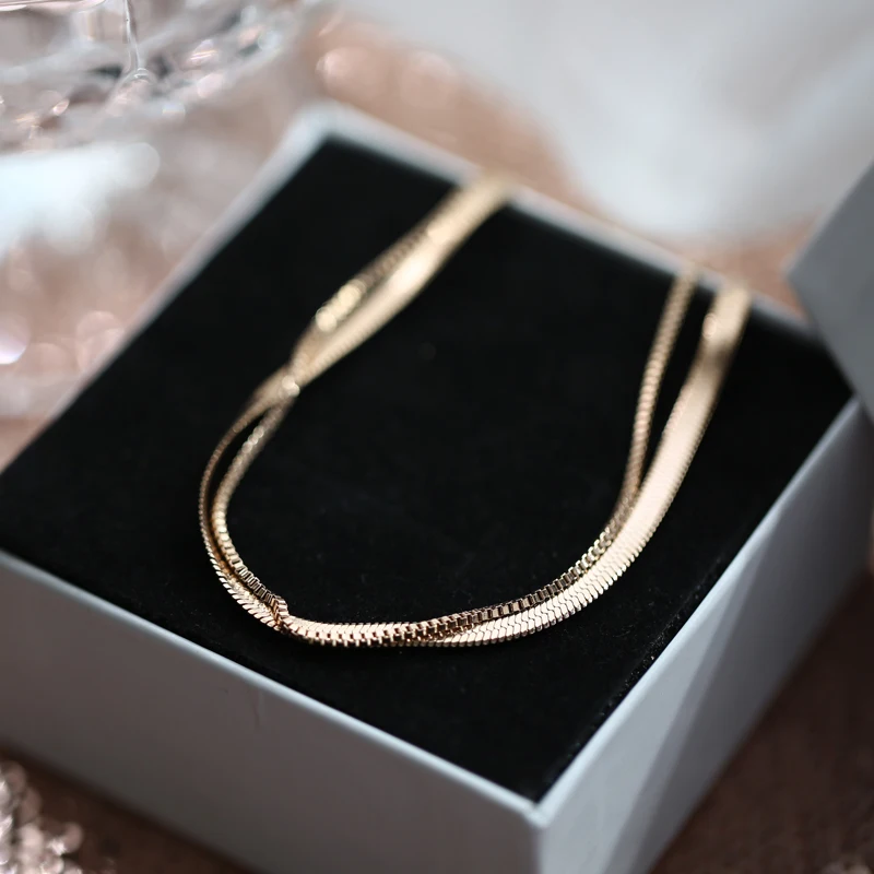 

YUN RUO Double Layer Snake Chain Anklet Fashion Rose Gold Color Chic Woman Gift Titanium Steel Jewelry Never Fade Drop Shipping