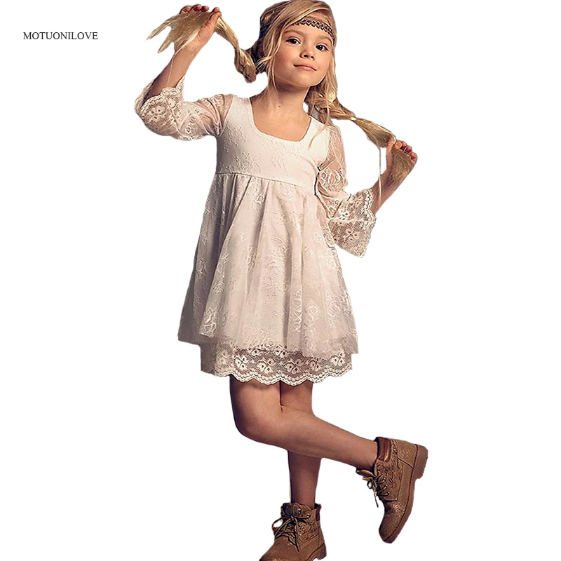 

3/4 Long Sleeves Lace Square Collar Short Flower Girl Dresses For Weddings Princess Holy First Communion Dresses Girls Costumes