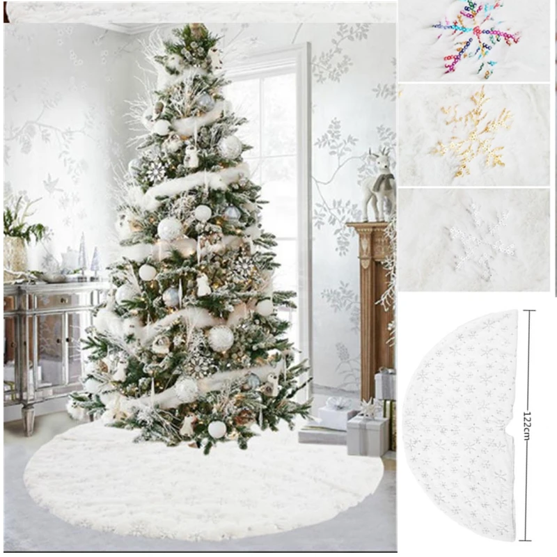 

90CM 122CM 140cm White Plush Christmas Tree Skirt Aprons Christmas Tree Carpet Christmas Decoration for Home New Year Xmas Decor