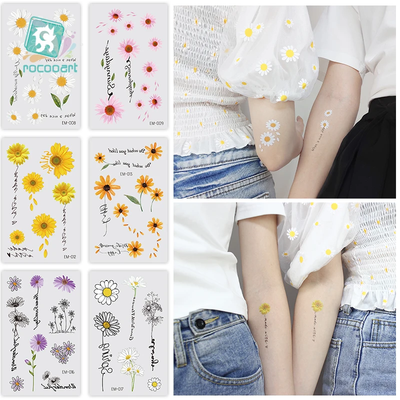 

Hot sell 2020 Small Daisy Temporary Tattoo Fresh Yellow flower Sunflower Series girl arm fake Water Transfer Tattoo