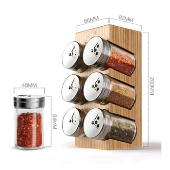 

6pcs/set Wood seasoning box Spice jar set Wood seasoning bottle Spices and pepper shakers Salt tank Kitchen supplies