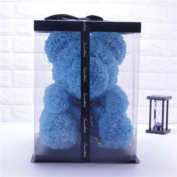 blue with box Искусственный плюшевый медведь цветок медведь пена Роза плюшевый медведь коробки Свадебная вечеринка Декор Цветы подарок на день Святого Валентина - Цвет: blue with box