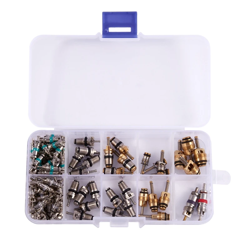 

100Pcs R134A Car Automotive Air Conditioning A/C Spool Core Valves Assortment Auto Car Air Conditioning Assortment Repair Repl