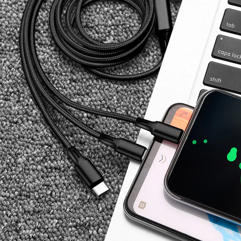 3 в 1 Usb Быстрый кабель несколько зарядки Micro usb type C Кабель Apple нейлоновая строка данных для iPhone Xiaomi huawei зарядный кабель