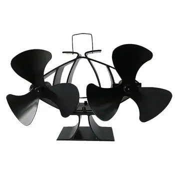 

Stylish Fireplace Fan Dual Motor 6-blade Black Stove Fan Hot Blast Stove Dedicated To Fireplace Wood Burning Efficient Heat Save