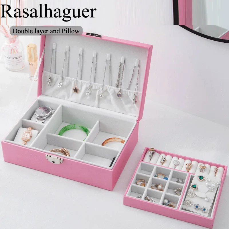 Top Watch 2pcs Pillow Jewelry Big Storage Box Creative Drawer Portable Multilayer Cosmetic Storage Box PU Leather Jewelry Box