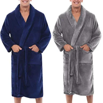 

Hot Sale Men's Bathrobe Pajamas Winter Warm Plush Lengthened Shawl Bathrobe Home Shower Clothes Long Robe Coat New TC21
