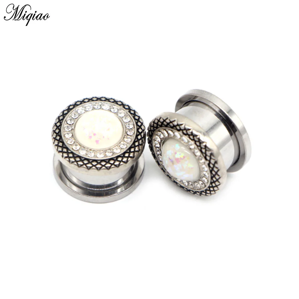 

Miqiao 2 Pcs 8-25mm Human Body Piercing Jewelry Stainless Steel Crystal Ear Expander Earplugs Plugs and Tunnels Earrings