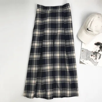 

Plaid Women Skirts Korea Japan Style 2020 Autumn Student High Waist Female Long Maxi Skirts Button Fashion New