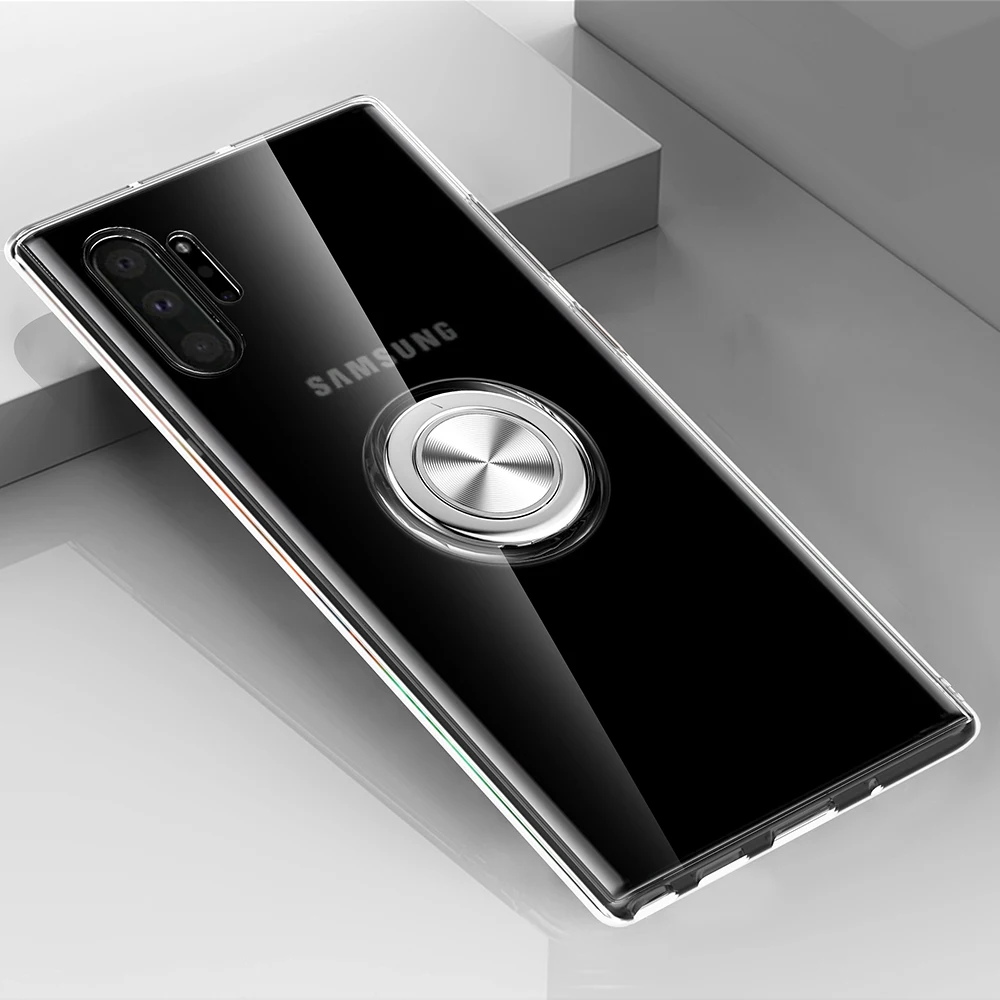 

Slim Silicone Transparent Case For Samsung Galaxy Note 10 Pro Note10 Plus Note10+ Soft Magnetic Ring Holder Clear Back Cover TPU