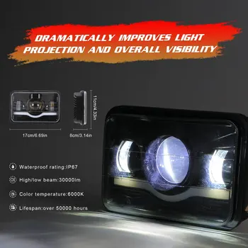 

High Quality 4X6 150w 5 Inch Square Led Truck Van Headlights Off-road Work Light Lens Binocular