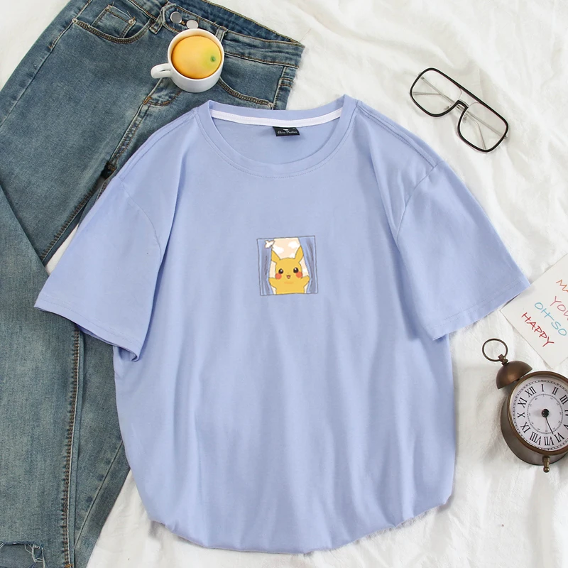 Женская футболка забавная пика Пикачу с принтом Harajuku футболка летние пастельные цвета Kpop Покемон игровая футболка Размер S-4XL 10 цветов