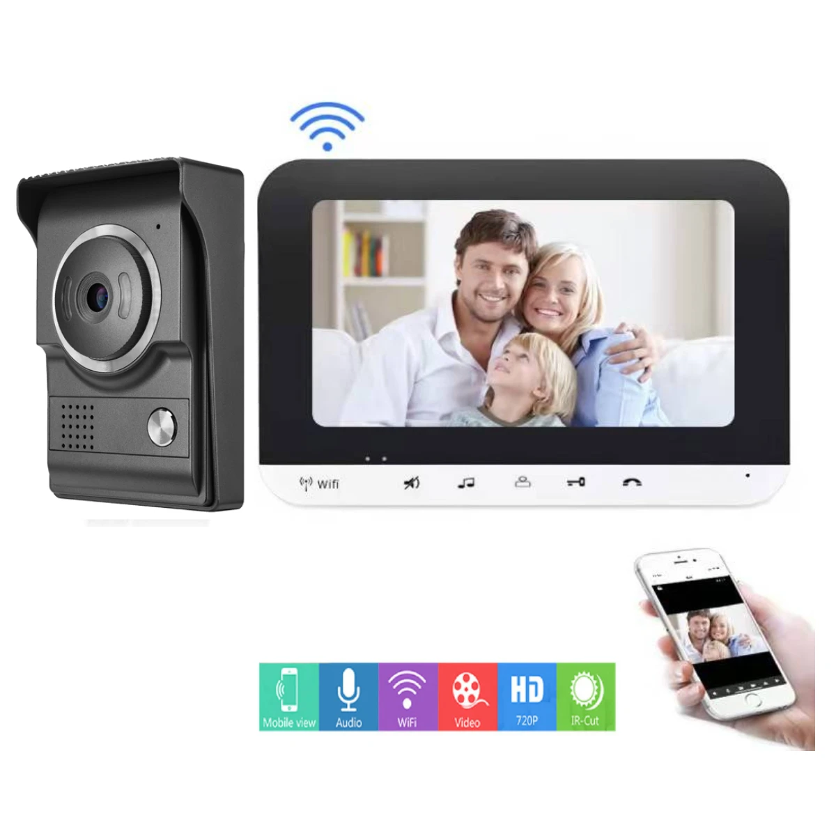 

Wireless Wifi Video Doorbell System,7 inch Video Entry Doorphone Door Camera, Video Intercom Kits for Home Villa Apartment