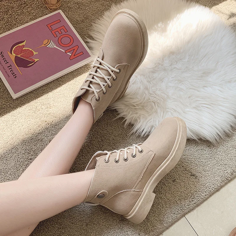 

Low Top Boots 2019 Autumn & Winter New Style Short Boots Slimming Versatile Flat Martin Boots Women's British-Style Cotton-padde