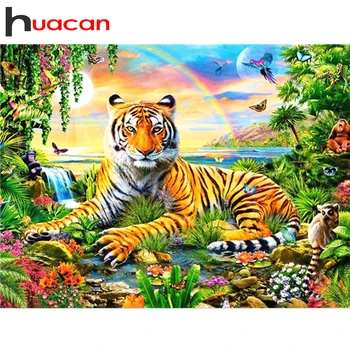 

Huacan 5D DIY Diamond Painting Full Square Tiger Art Kit New Diamond Embroidery Mosaic Animal Decorations Home