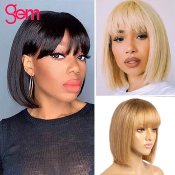 

Straight Bob Human Hair Wigs With Bangs Malaysian Remy Human Hair Bob Wig With Bangs No Lace Wigs Ombre 613 Human Hair Wigs