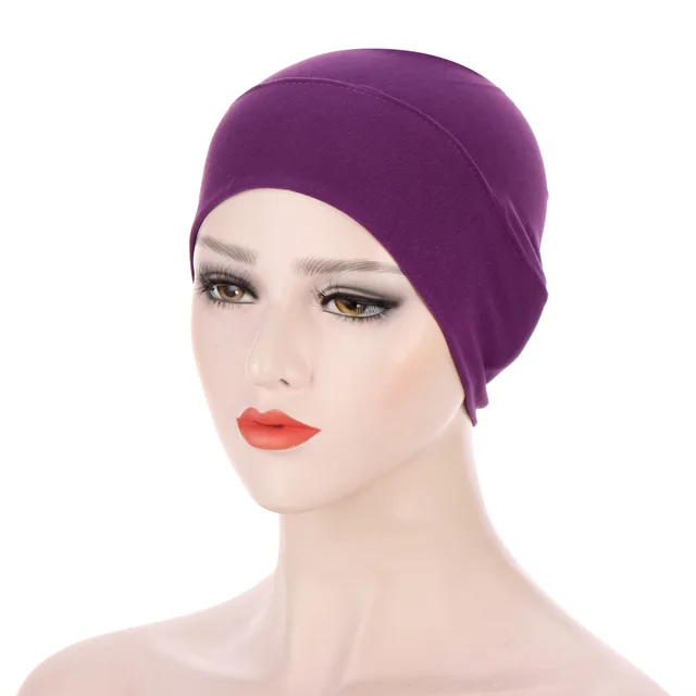 Women Plain Stretch Underscarf Cap Muslim Inner Hijab Caps Islamic Headband Turban Bonnet Musulman Femme Ready to Wear Hijabs 2