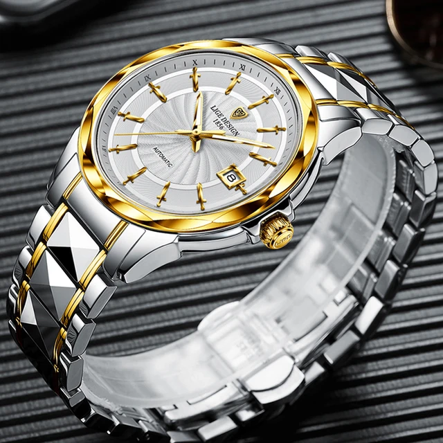 $ LIGE Luxury Automatic Mechanical Watch Mens Top Brand Tungsten Steel Waterproof Wrist Watch Fashion Sport Business Men Watches