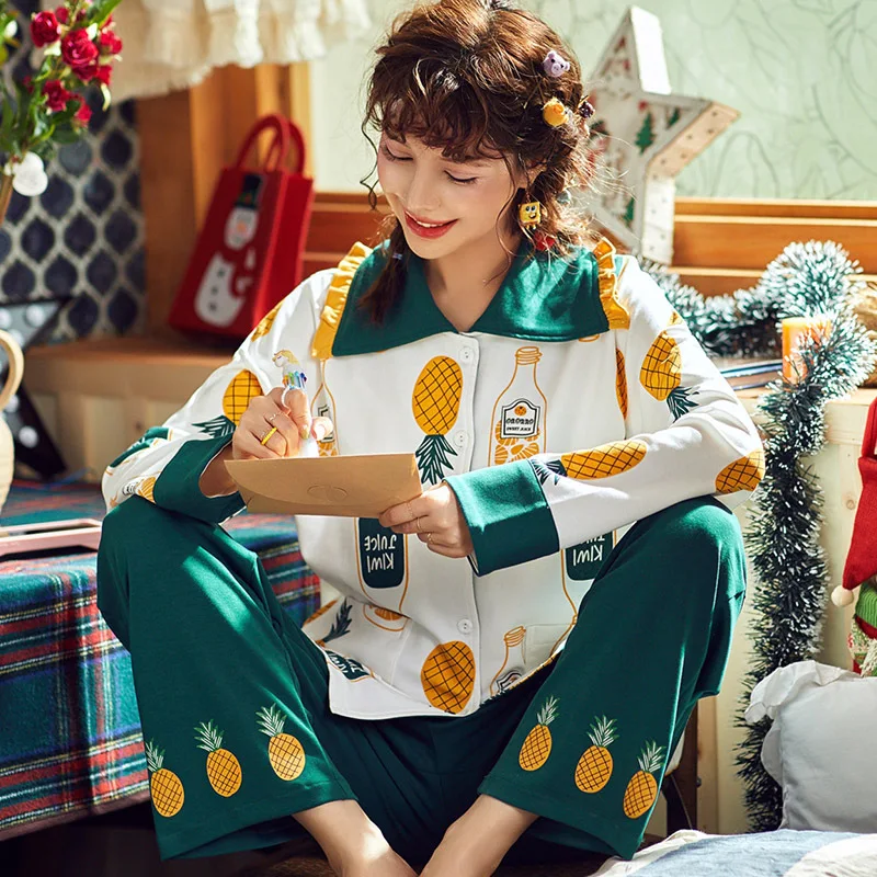 

Pajamas Women's Spring And Autumn Pure Cotton Long Sleeve Casual Tracksuit Korean-style Fresh Large Size Cotton Autumn And Winte