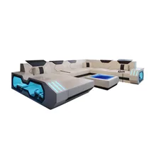 CBMMART New Arrival Living Room Furniture Sofa Sets JV003, Luxury U-shape Leather Sofa Set with LED Light