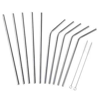 

Stainless Steel Straws 12 PCS Set, Stainless Steel Straws, 5 Straight And 5 Shrinked With 2 Cleaning Brushes, 21.5cmsilver-ABUX
