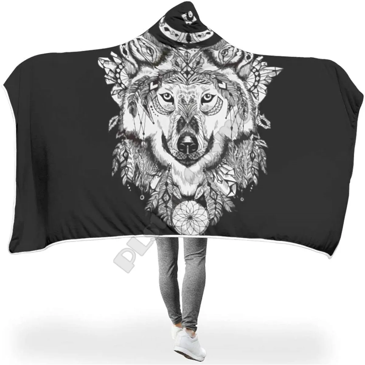

Animal Totem Wolf Hooded Blanket 3D Printed Wearable Blanket Adults men women kids Boy Girl Blanket blanket throw