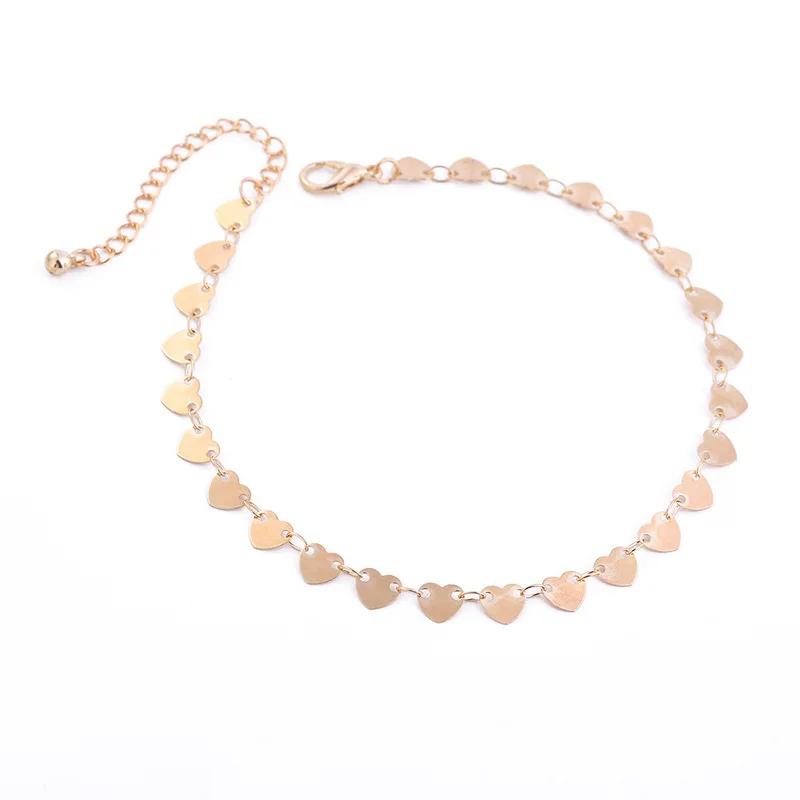 

Fashion Peach Heart Sequins Anklets Handmade Gold Silver Foot Chain Anklet Bracelet for Women Bohemian Jewelry