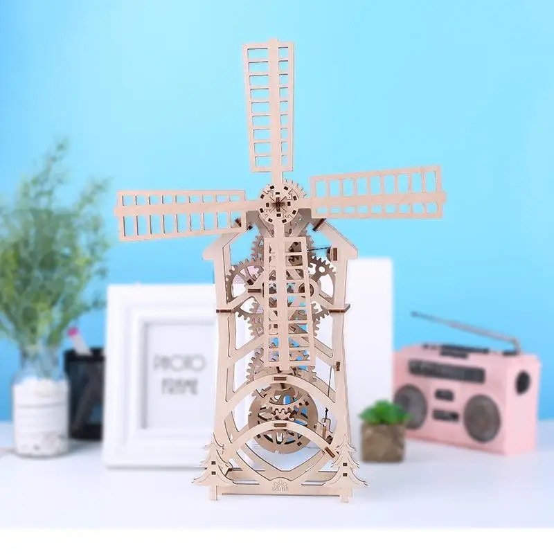 

3D Wooden Mechanical Transmission Model Creative Manual Assembly Windmill Birthday Gift DIY Puzzle Boy Gift