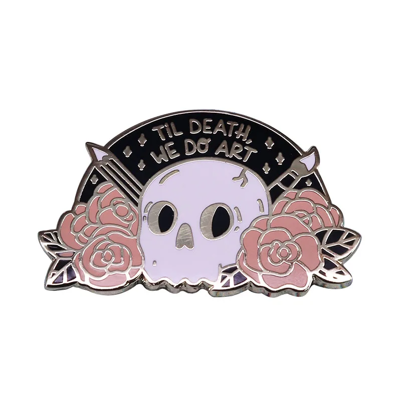 Эмалированная брошь для лацканов Til Death We Do Art в виде черепа и цветов украшение