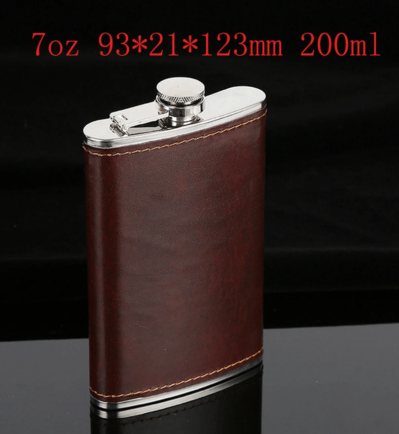 7oz 5-10 унций кожаный чехол из нержавеющей стали фляжки для вина портативные маленькие бутылки для виски для мужчин подарки на Рождество - Цвет: 7oz