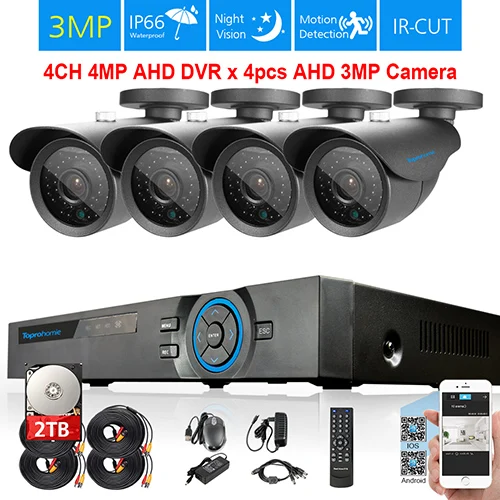 4 Bullet Camera TOPROHOIME H.265+ 4Ch система безопасности камеры наблюдения 8CH 4MP комплект AHD 4x3 Мп наружная Водонепроницаемая камера ночного видения HDMI DVR - Цвет: 4 Bullet Camera