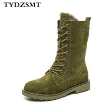 TYDZSMT/зимние сапоги из натуральной кожи; зимняя теплая плюшевая обувь; женские сапоги до середины икры; Botas Mujer; женские сапоги из свиной кожи на резиновой платформе