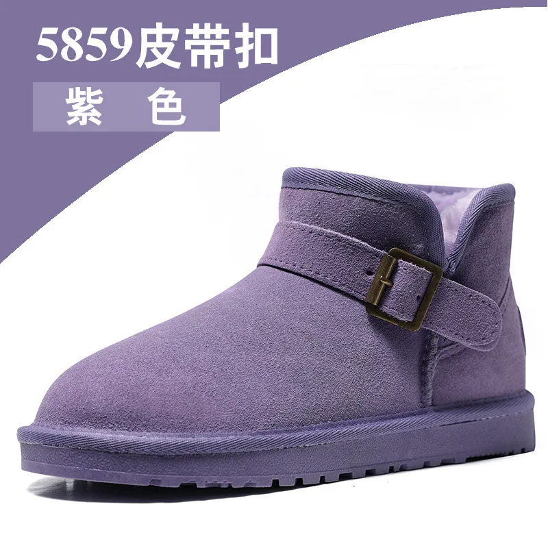 Женские зимние ботинки; нескользящая обувь; зимняя обувь с хлопчатобумажными стельками; мужские и женские зимние ботинки; ботинки на платформе с подкладкой; Mujer - Цвет: Belt Buckle Purple