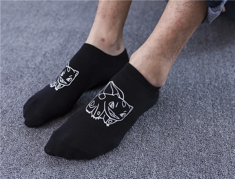 Носки с 3D принтом Покемон унисекс пара летние невидимые носки Модные уличные Harajuku черные и белые короткие носки