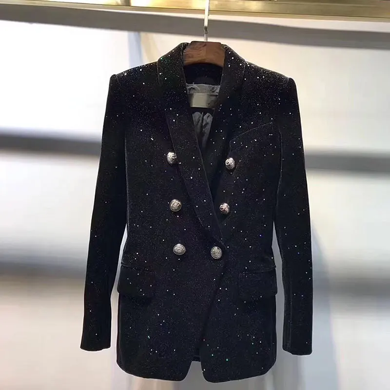 

Ozhouzhan 2019 Early Spring New Style Long Sleeve Slim Fit Slimming-Starry Silver Clasp Thick-Velvet Suit Jacket