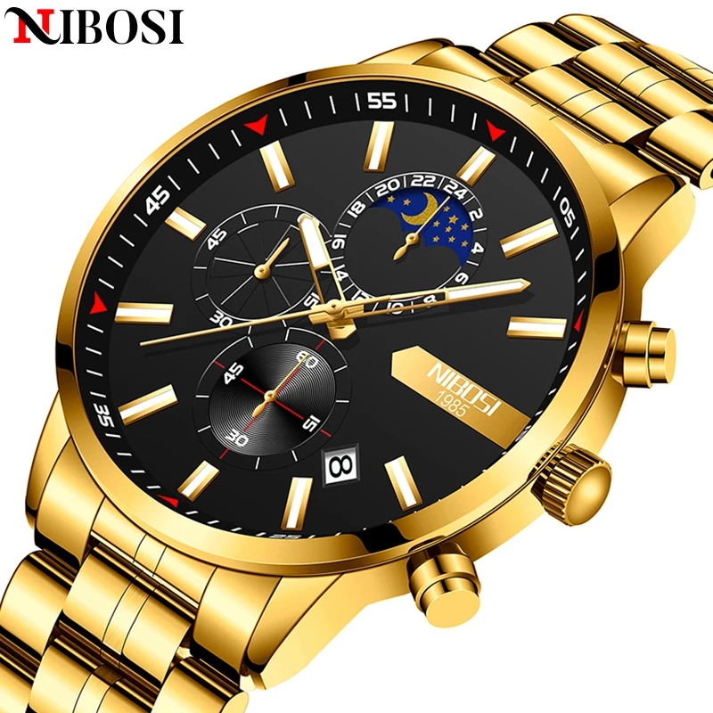 2021 New NIBOSI Brand Fashion Watch For Men Quartz Sports Stainless Steel Waterproof Chronograph Mens Watches Relogio Masculino