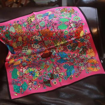 

New quality silk scarf mulberry silk blue "fanhua dance" silk small square scarf small silk scarf professional scarf