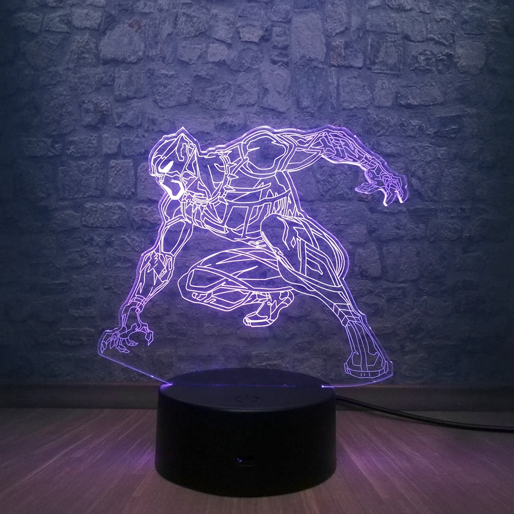 Marvel Legend фигурка Черная пантера 3D светодиодная лампа 7 цветов меняющая спальню USB