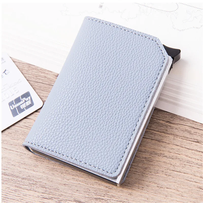 BISI GORO Carbon Fiber Anti-theft Card Holder RFID Pop-up Clutch Multi Men and Women Unisex Card Case Multi Smart Wallet - Цвет: X-57 Light Blue