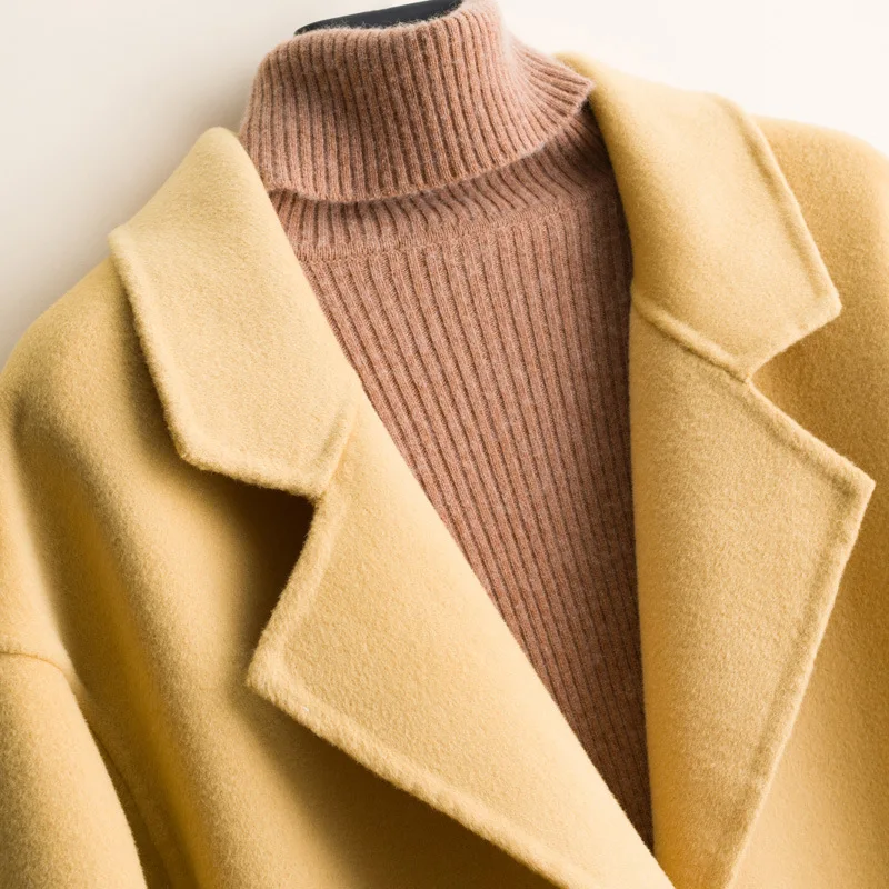 

2019 Autumn And Winter Korean-style New Style Entirely Handmade 100 100% Wool Double-faced Woolen Goods Women's Long-cut Coat Ca