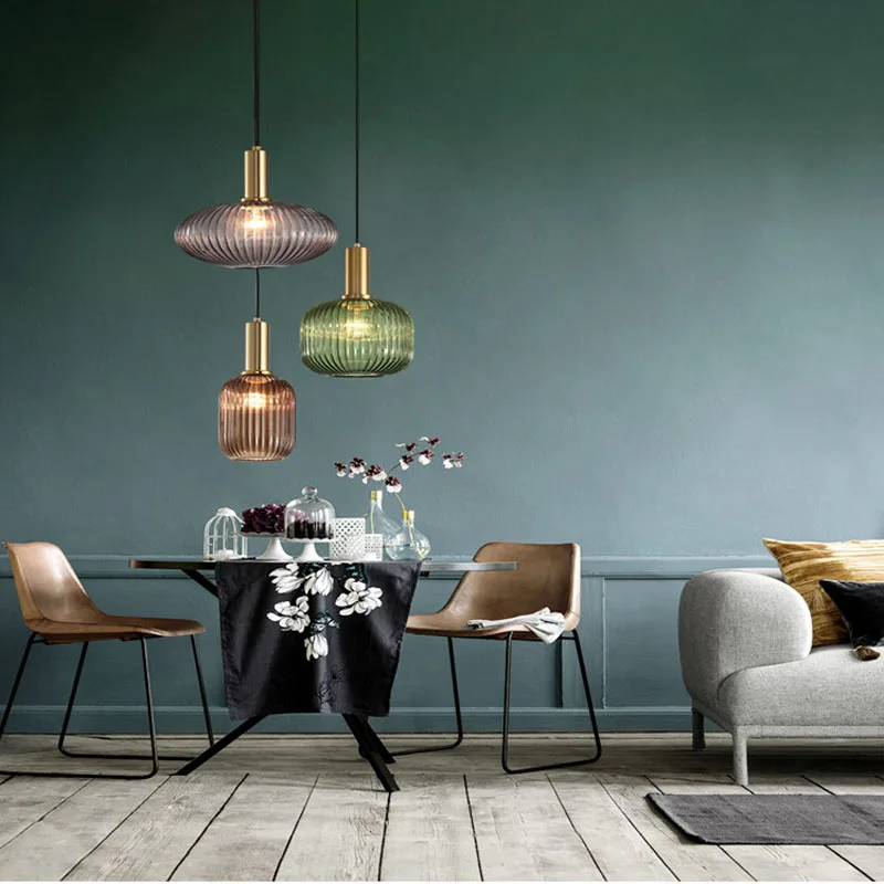 Nordic Loft Green Glass Metal Pendant 