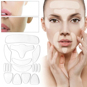 

16PCS Reusable Silicone Anti-wrinkle Face Forehead Sticker Cheek Chin Sticker Facial Eye Patches Wrinkle Removal Face Lifting