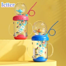 Taza de agua con pulverizador para niños, botella de agua con pajita para aprender a alimentar zumo, portátil, 260ml